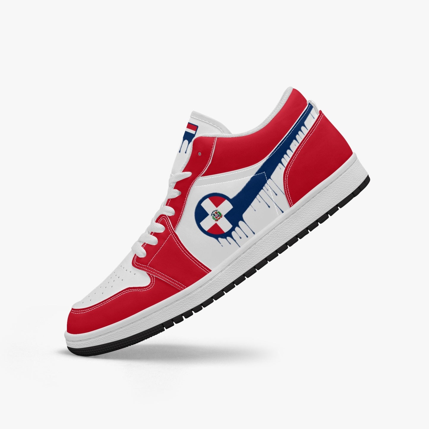 Air Dominican Blue Drip / Red & White Low Tops (Black Sole) - Men's & Women's