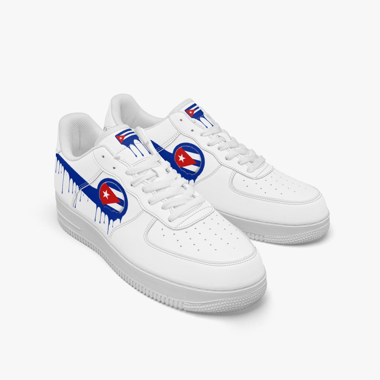 Cuba Blue Drip R-Force 1 Low Tops (White) - Men's & Women's