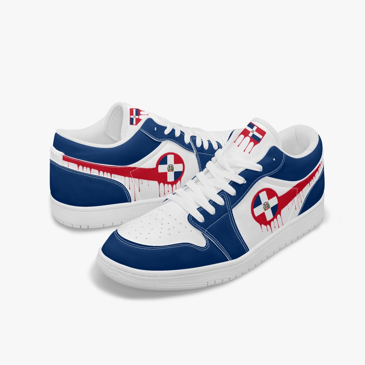 Air Dominican Red Drip / Blue & White Low Tops (White Sole) - Men's & Women's