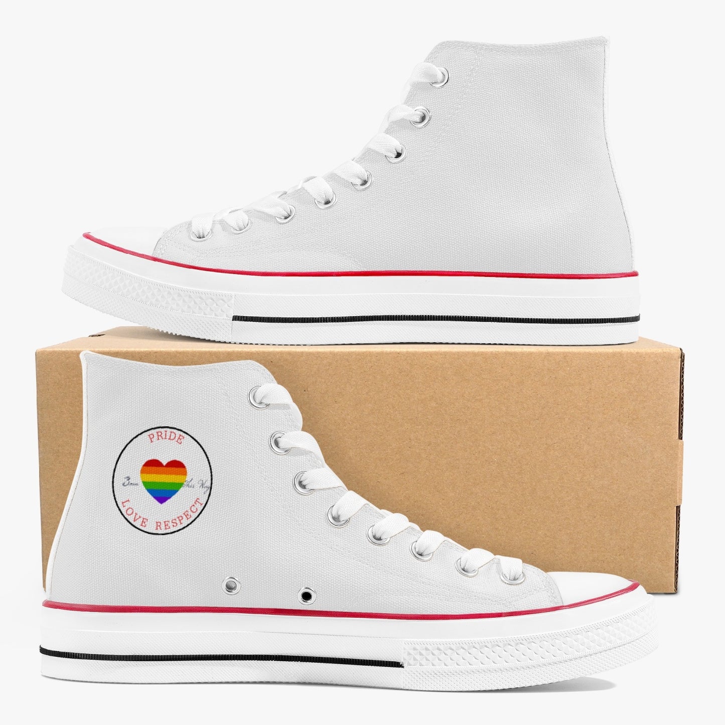 Rainbow Pride Classic Canvas High Tops (White) - Men's & Women's