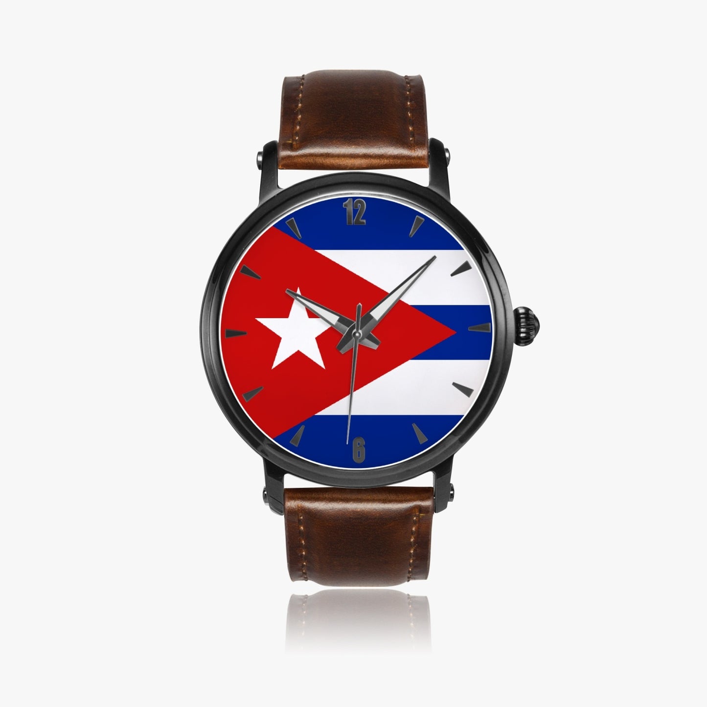Cuba Pride Premium Leather Men's Watch - Silver / Rose Gold / Black