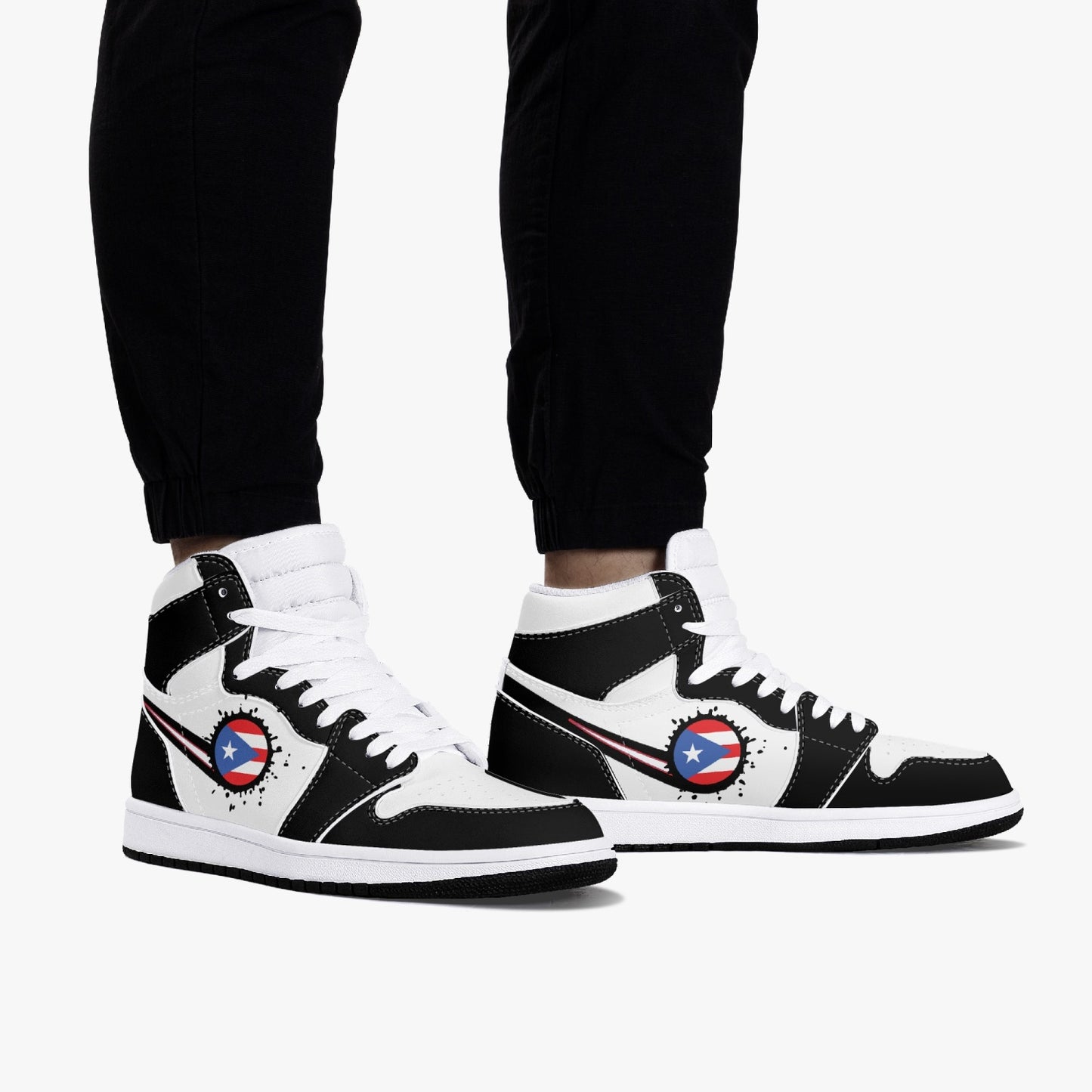 Air Puerto Rico Splattered Icon Black/White High Tops (Black Sole) - Men's & Women's