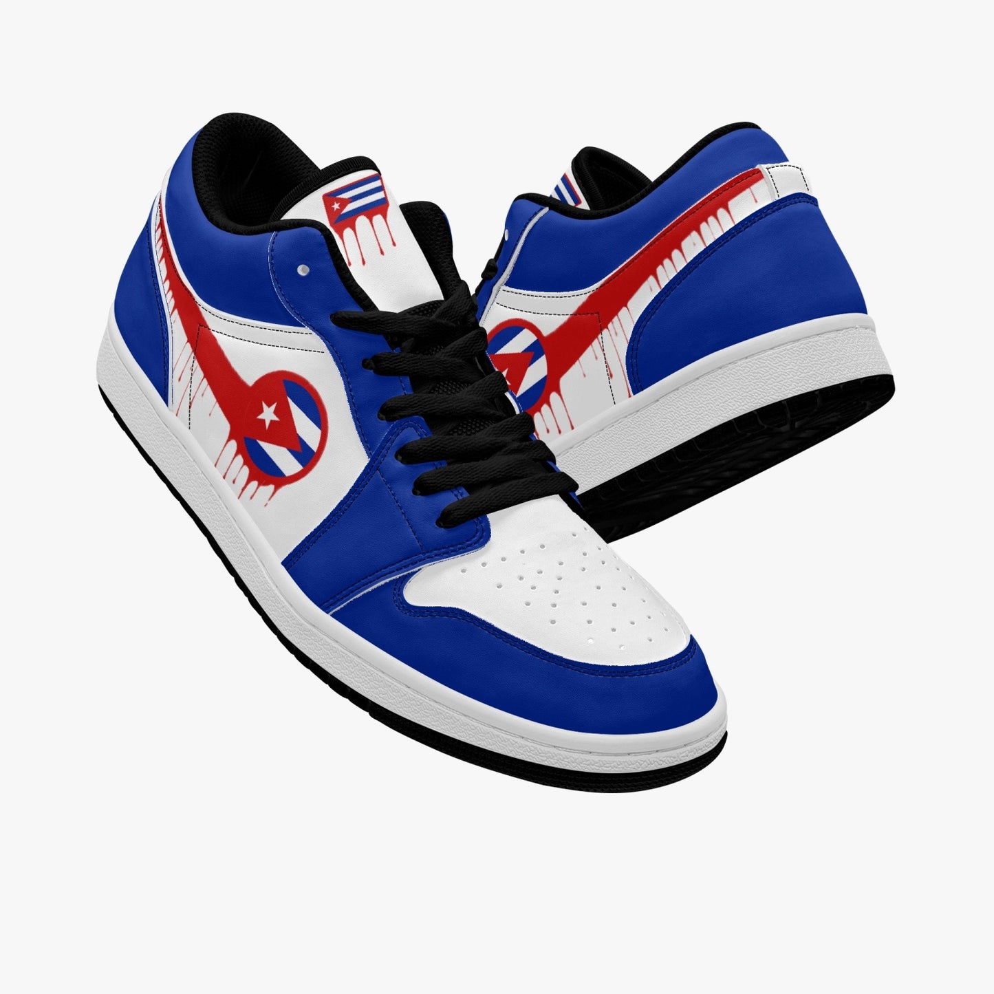 Air Cuba Red Drip / Blue & White Low Tops (Black Sole) - Men's & Women's