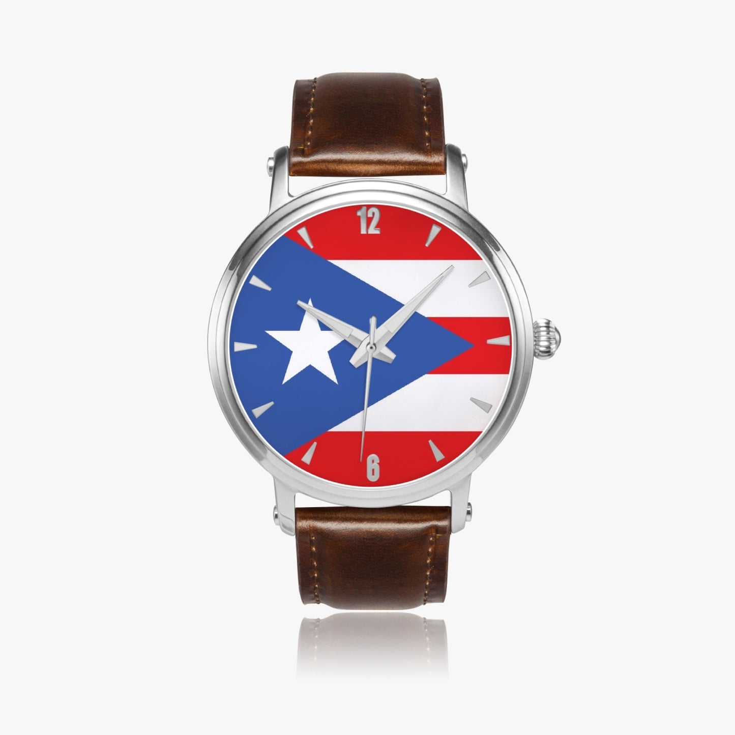 Puerto Rico Pride Premium Leather Men's Watch - Silver / Rose Gold / Black