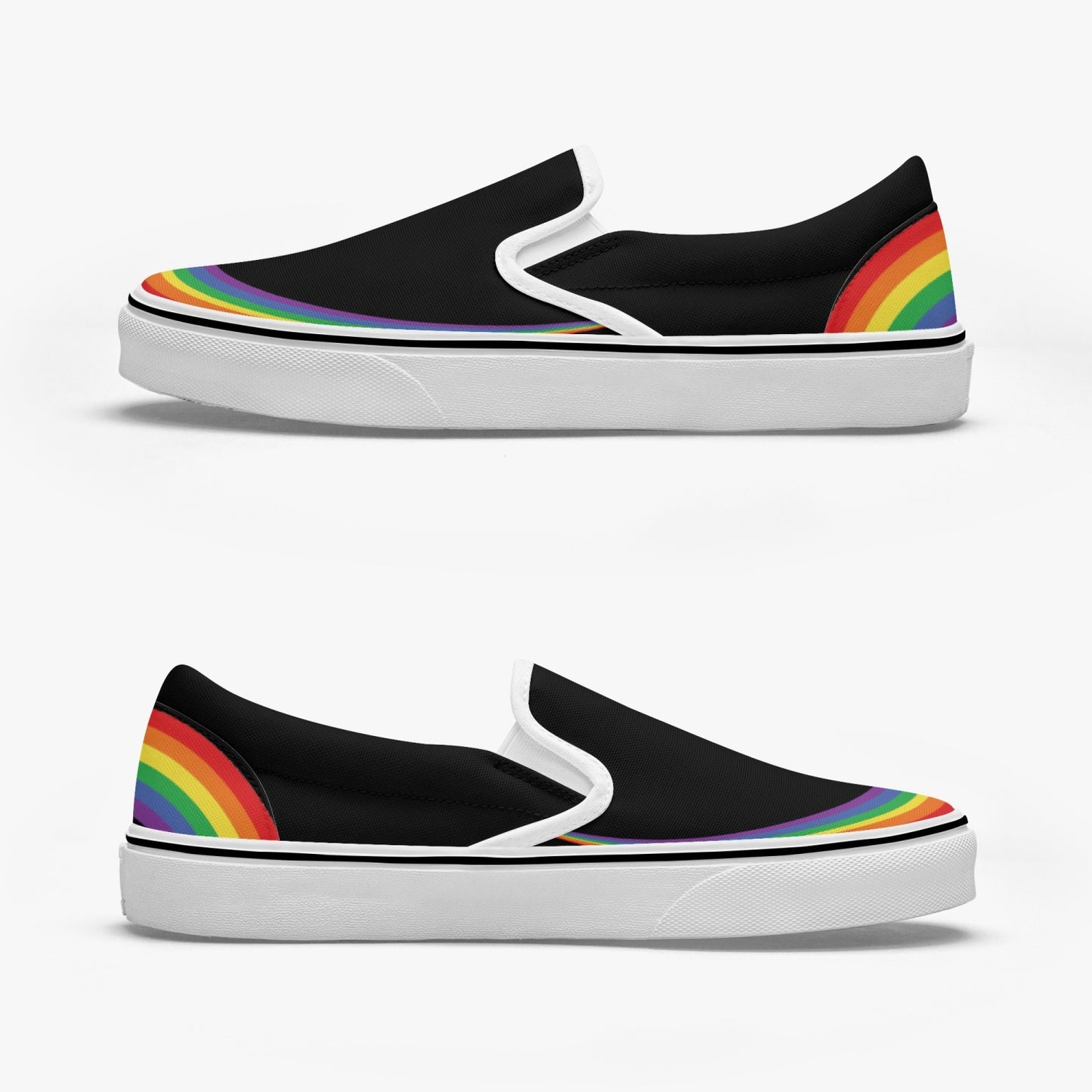 Rainbow Pride Canvas Slip-Ons (Black) - Men's & Women's