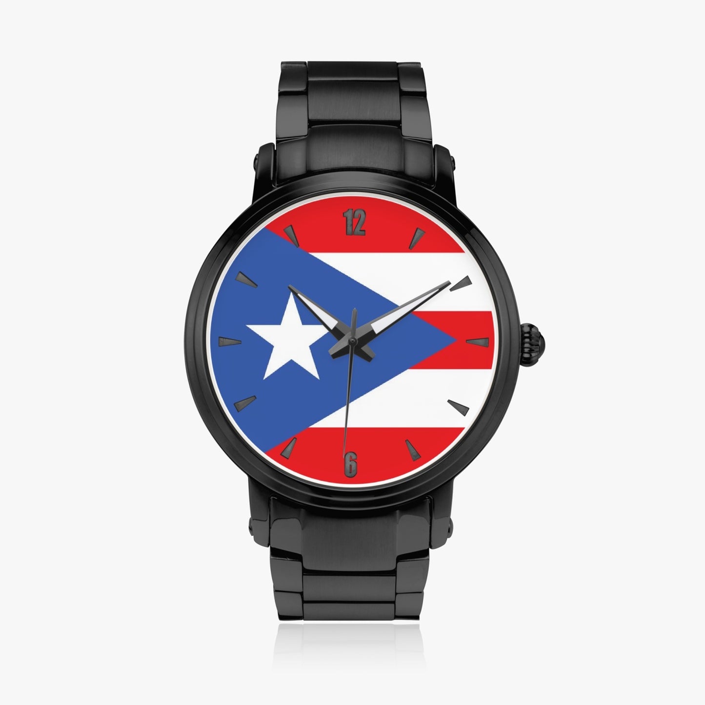 Puerto Rico Pride Stainless Steel Luxury Men's Watch - Silver / Rose Gold / Black