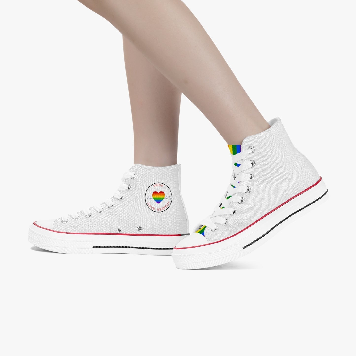 Rainbow Pride Classic Canvas High Tops (White) - Men's & Women's