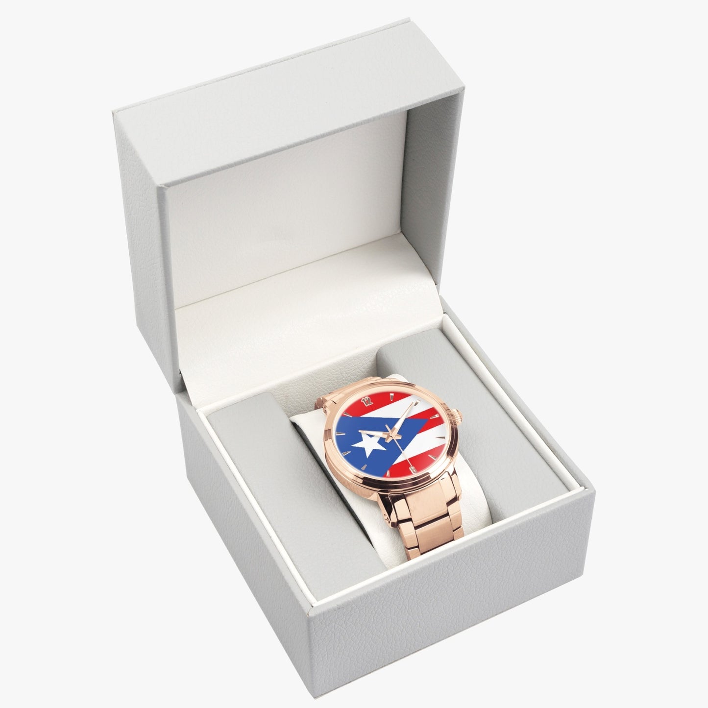 Puerto Rico Pride Stainless Steel Luxury Men's Watch - Silver / Rose Gold / Black