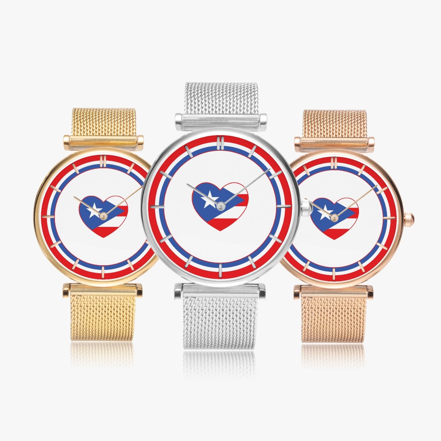 Puerto Rico Love Ultra Thin Women's Quartz Watch - Gold / Rose Gold / Silver