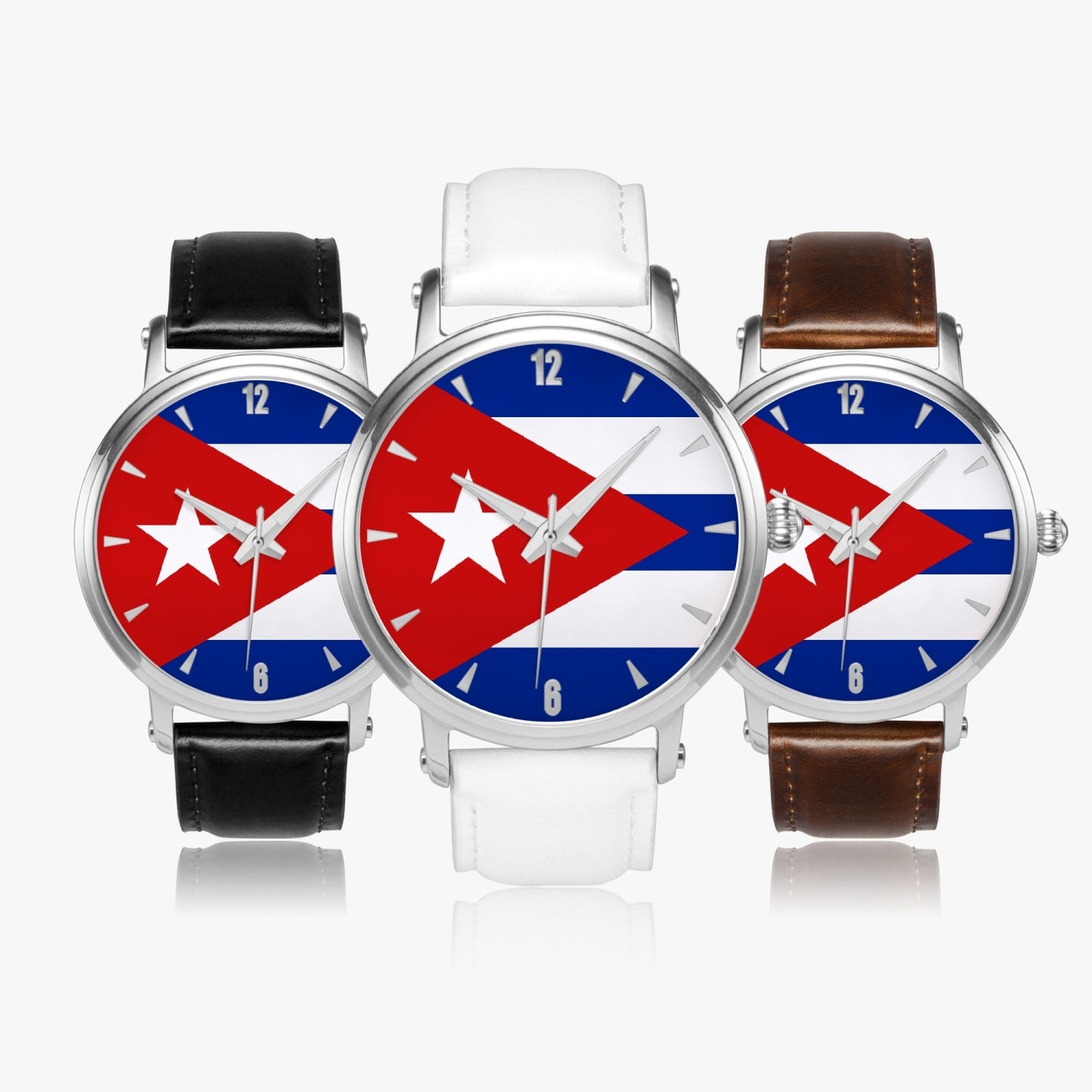 Cuba Pride Premium Leather Men's Watch - Silver / Rose Gold / Black