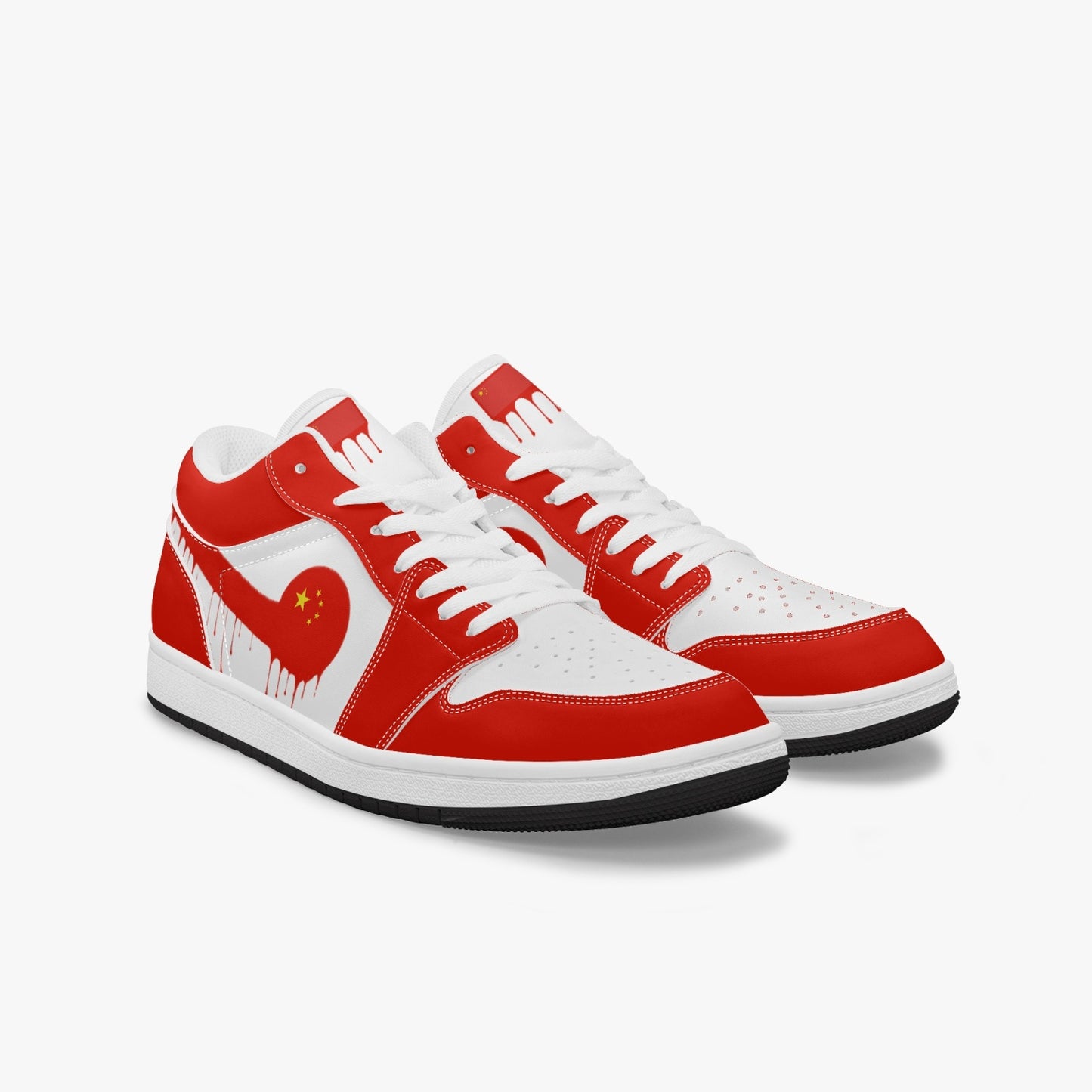 Air China Red Drip / Red & White Low Tops (Black Sole) - Men's & Women's