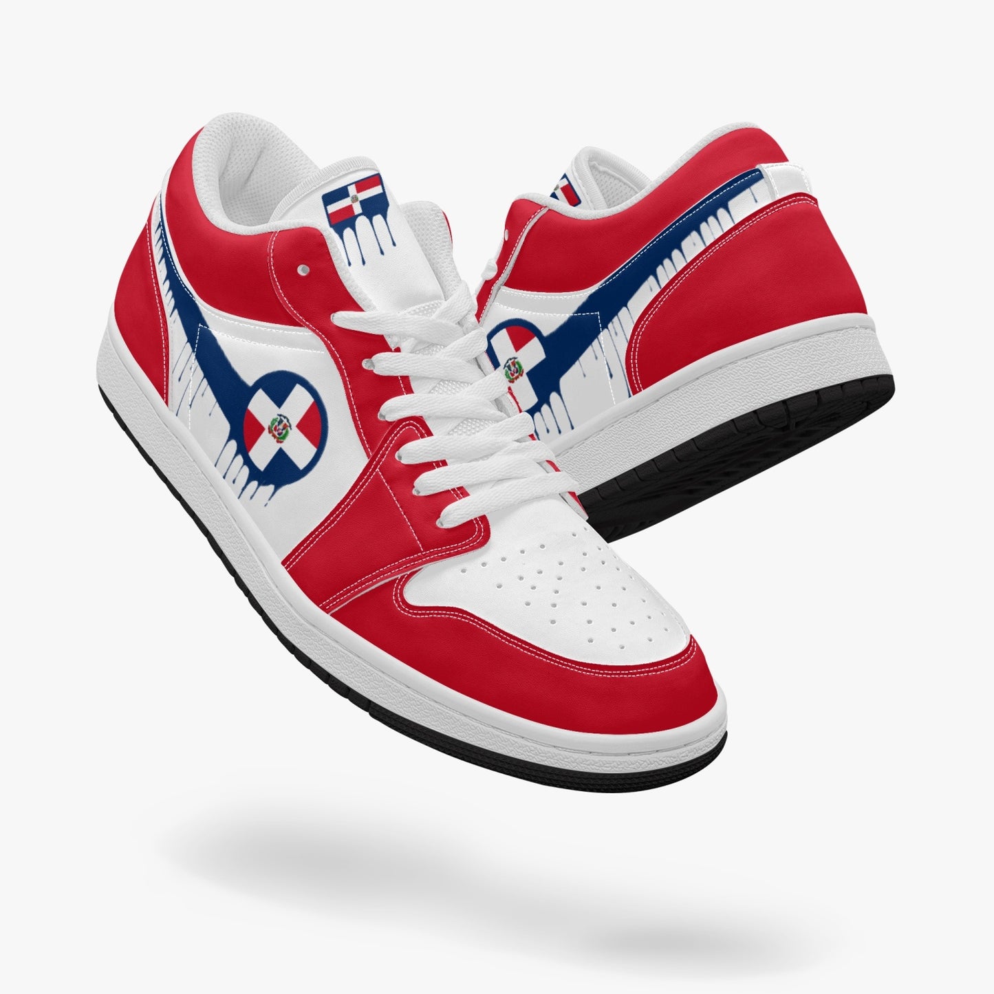 Air Dominican Blue Drip / Red & White Low Tops (Black Sole) - Men's & Women's