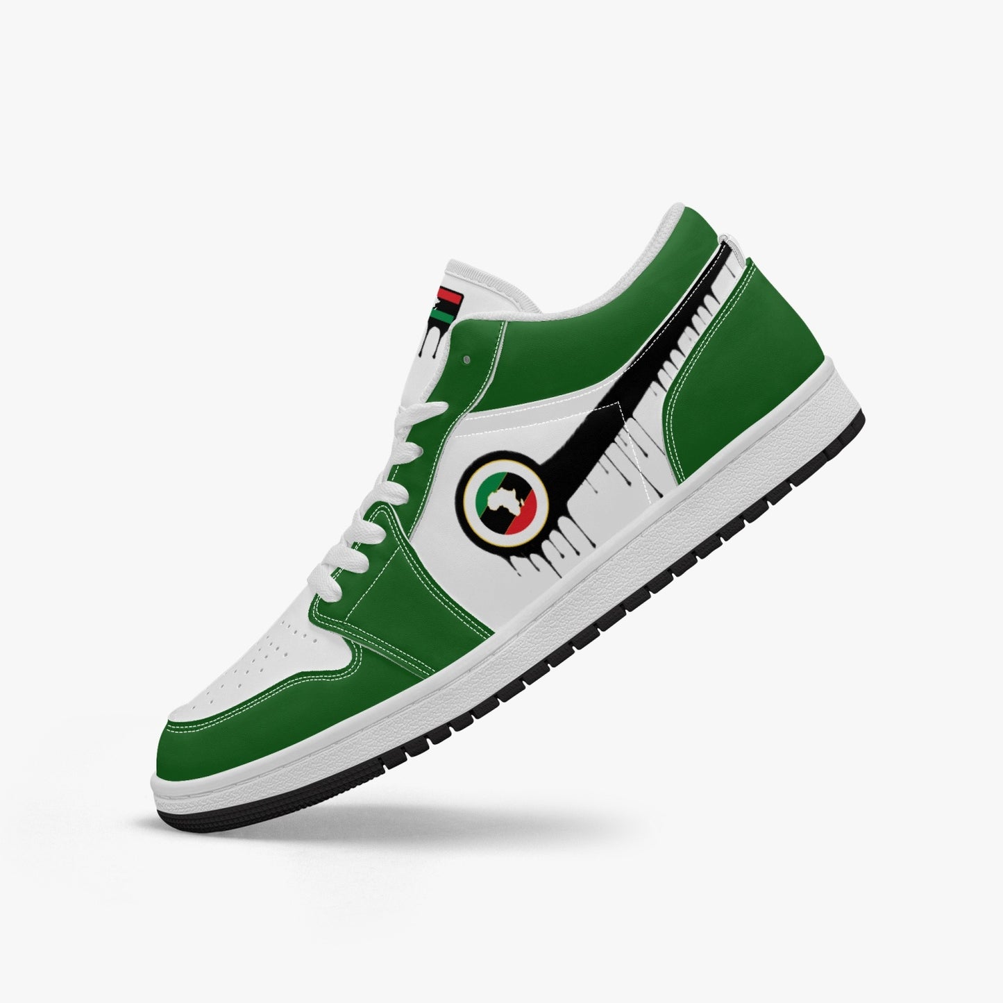 Air Africa Black Drip / Green & White Low Tops (Black Sole) - Men's & Women's