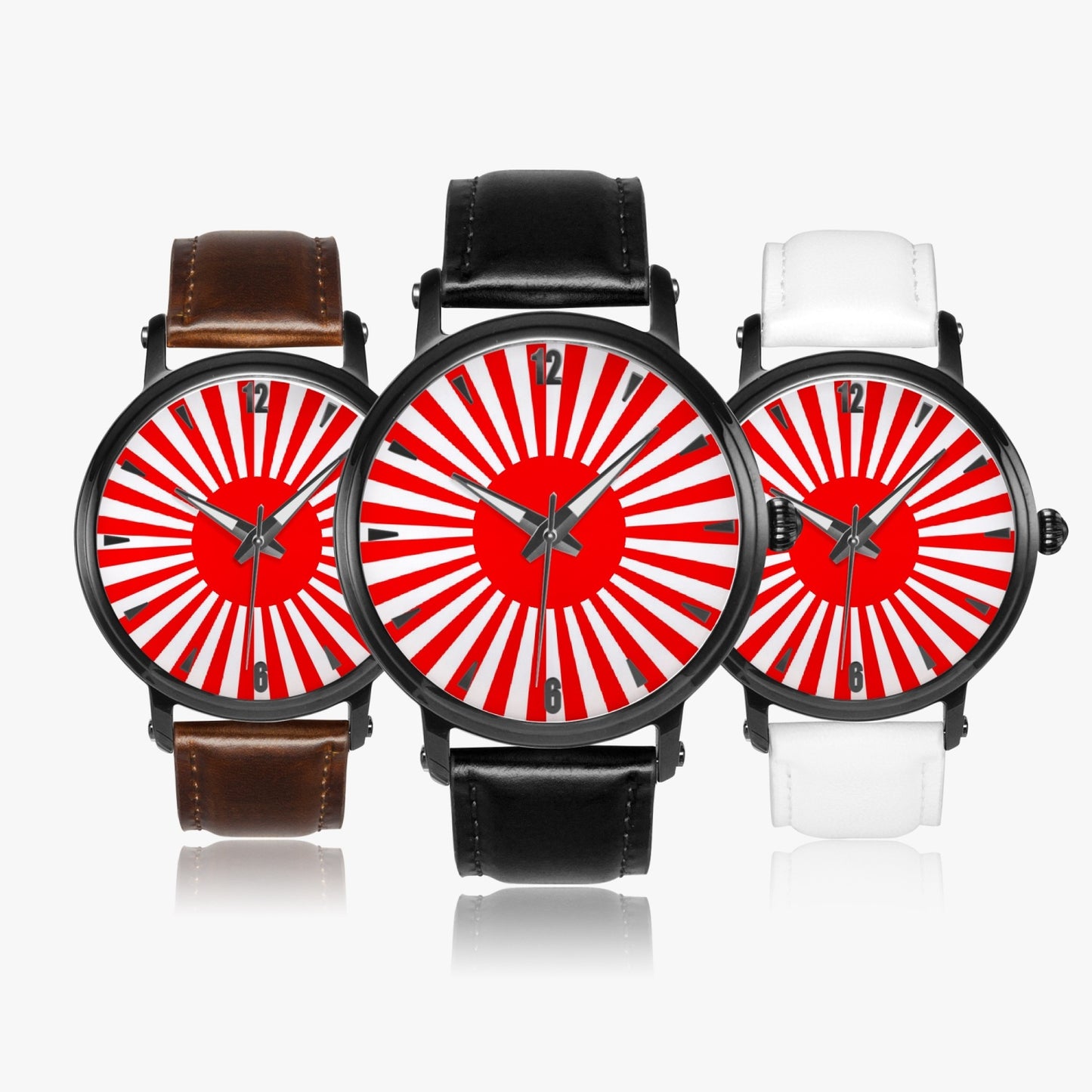 Japan Pride Premium Leather Men's Watch - Silver / Rose Gold / Black