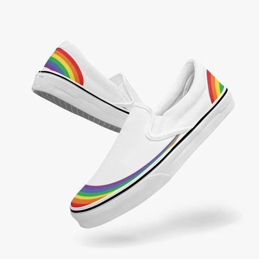 Rainbow Pride Canvas Slip-Ons (White) - Men's & Women's