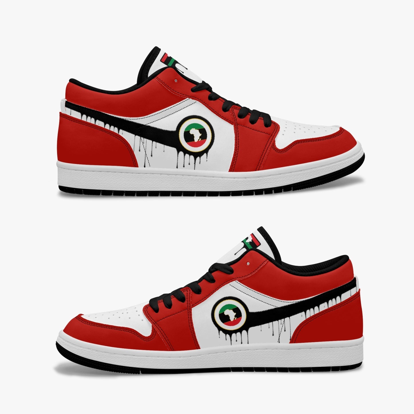 Air Africa Black Drip / Red & White Low Tops (Black Sole) - Men's & Women's