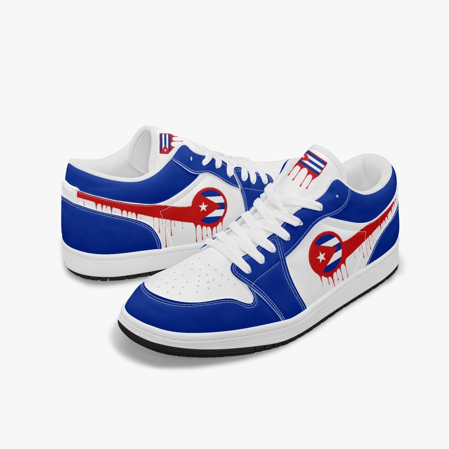 Air Cuba Red Drip / Blue & White Low Tops (Black Sole) - Men's & Women's