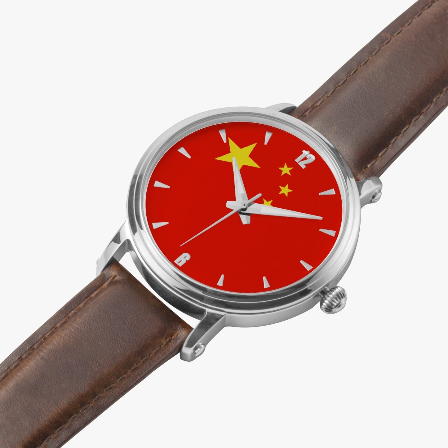 China Pride Premium Leather Men's Watch - Silver / Rose Gold / Black