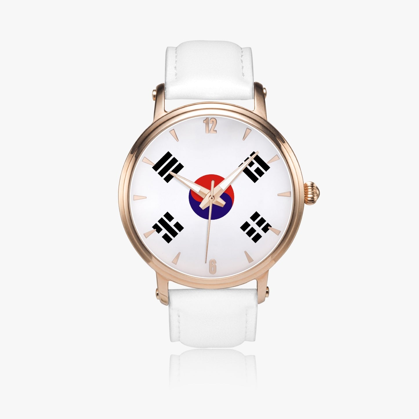 South Korea Pride Premium Leather Men's Watch - Silver / Rose Gold / Black