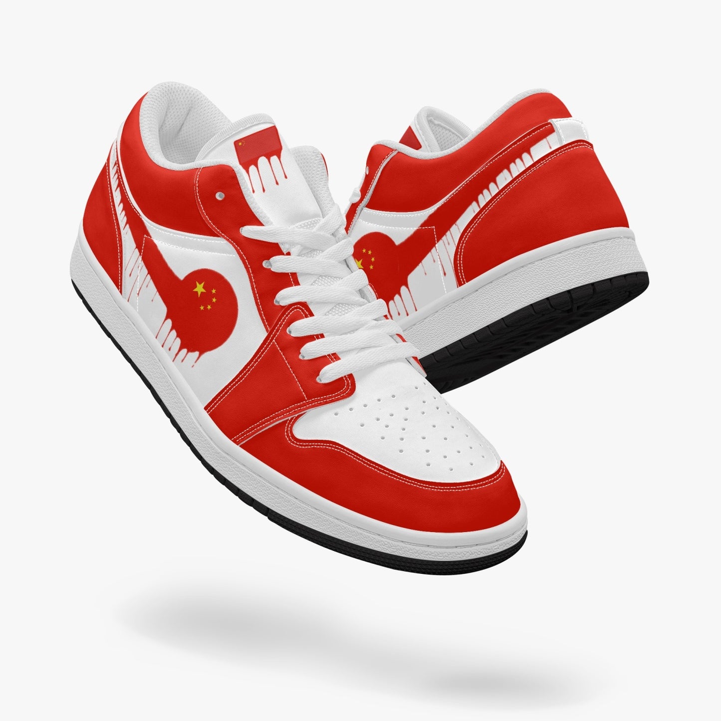 Air China Red Drip / Red & White Low Tops (Black Sole) - Men's & Women's