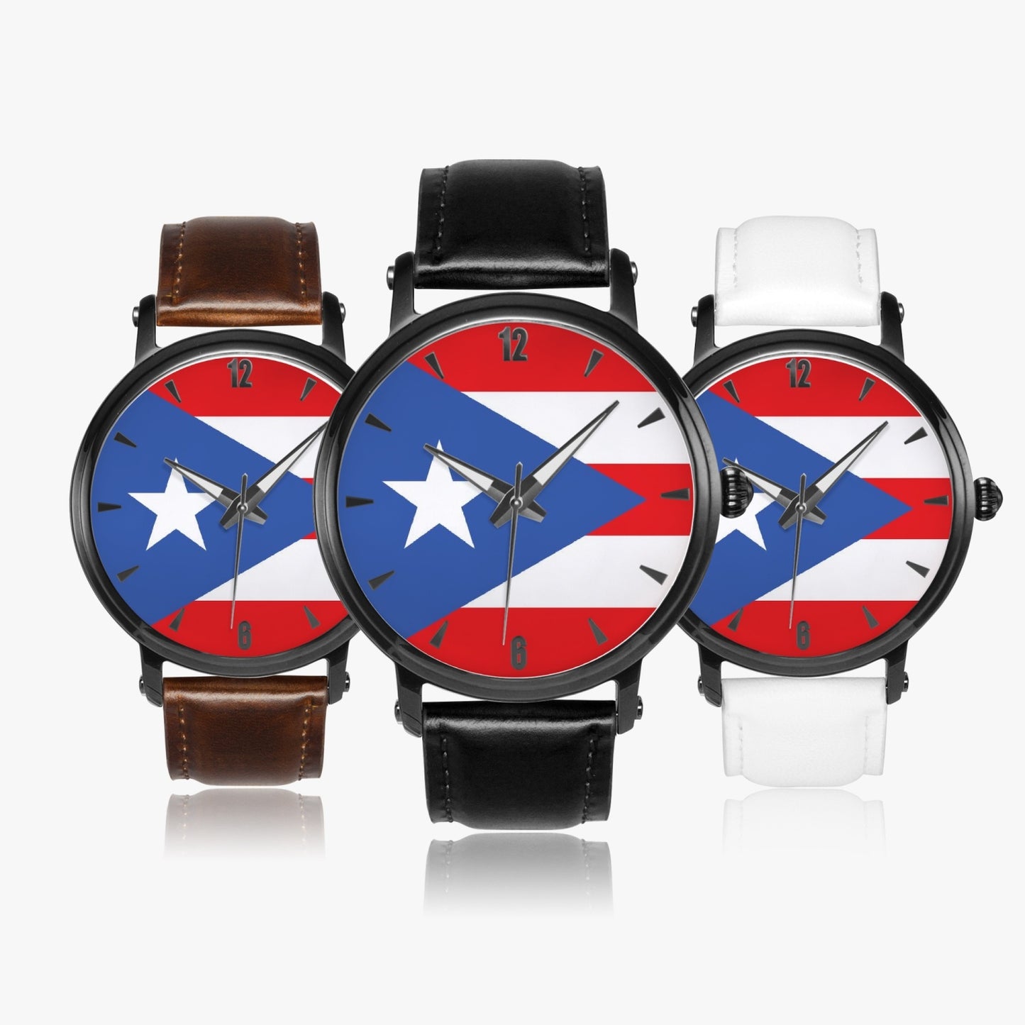 Puerto Rico Pride Premium Leather Men's Watch - Silver / Rose Gold / Black