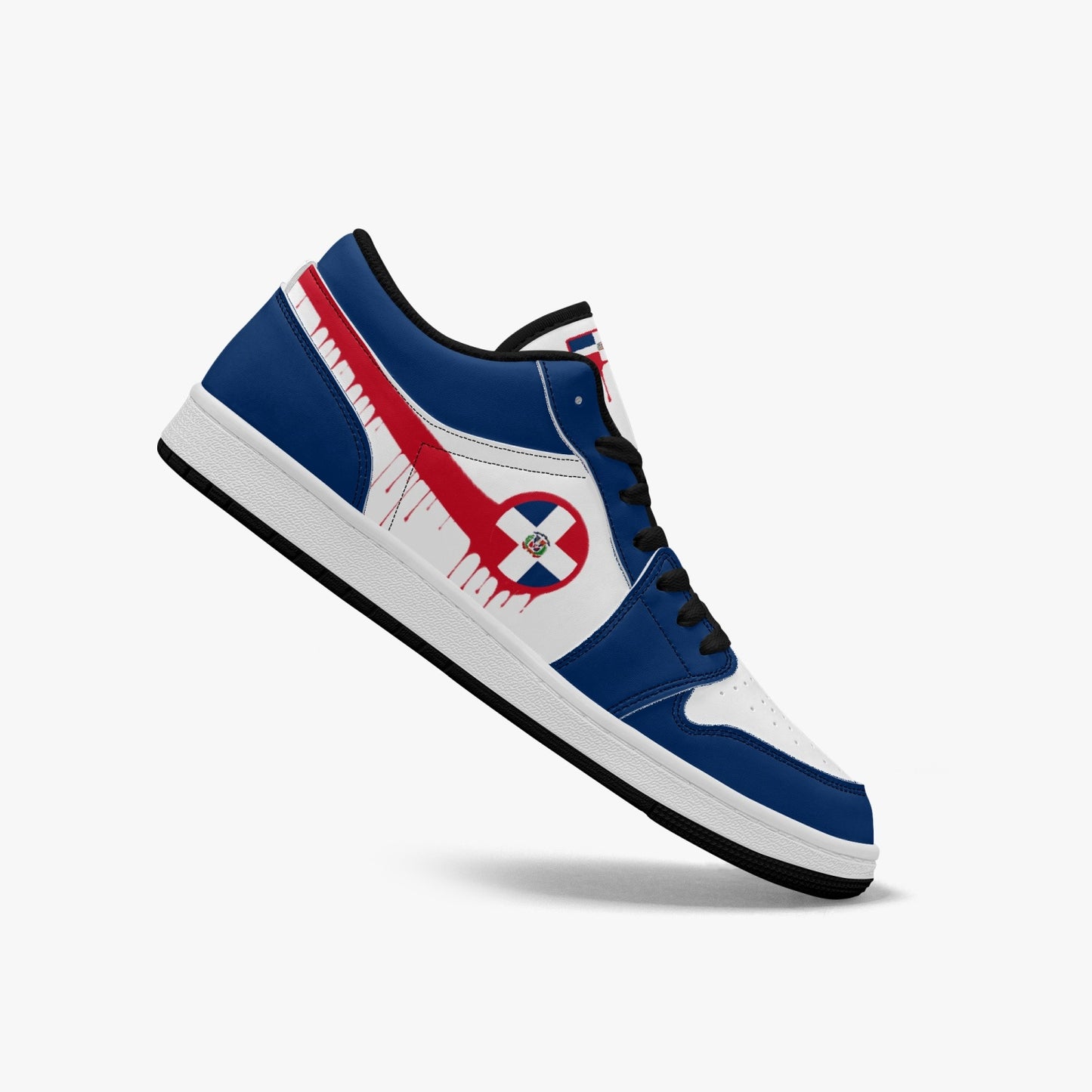 Air Dominican Red Drip / Blue & White Low Tops (Black Sole) - Men's & Women's