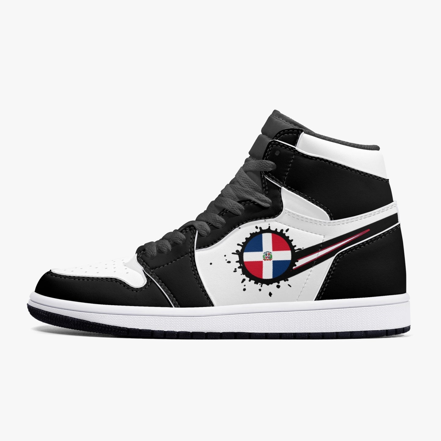 Air Dominican Splattered Icon Black/White High Tops (Black Sole) - Men's & Women's