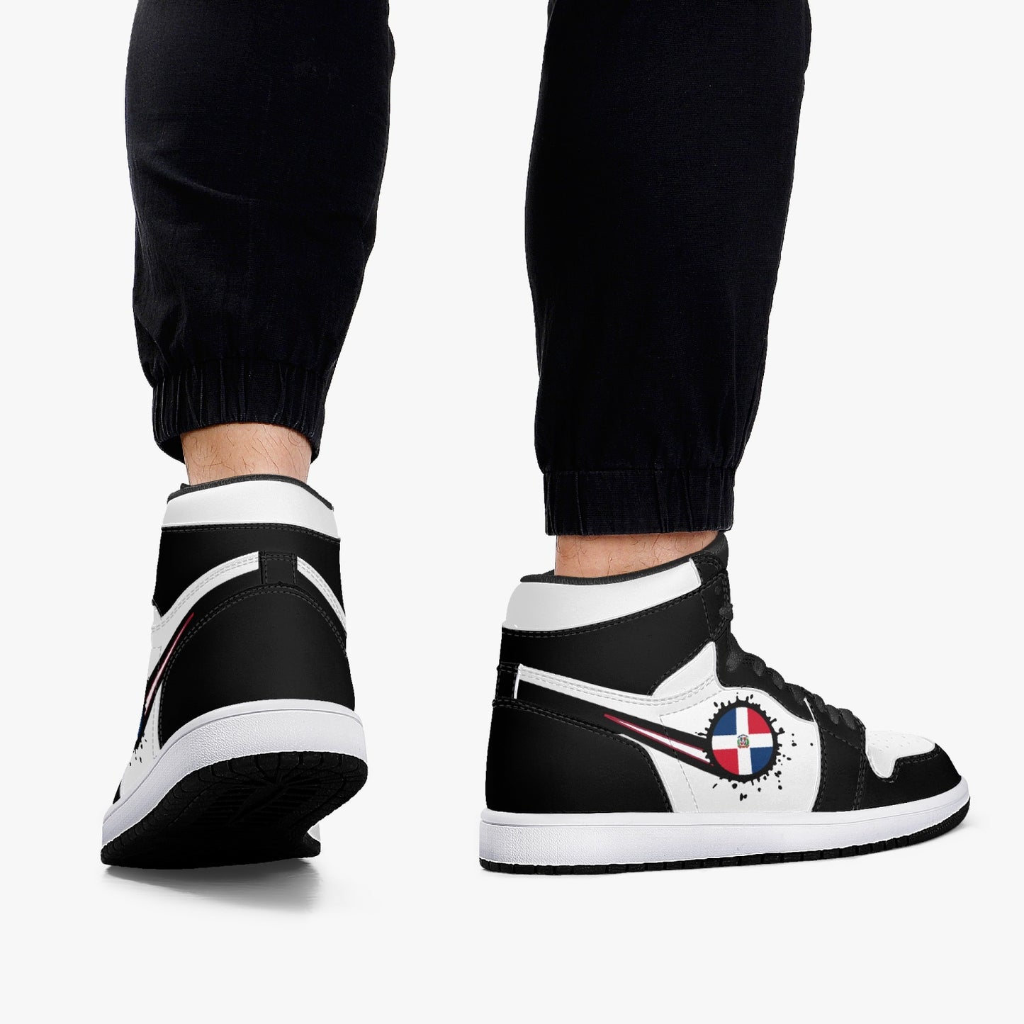 Air Dominican Splattered Icon Black/White High Tops (Black Sole) - Men's & Women's
