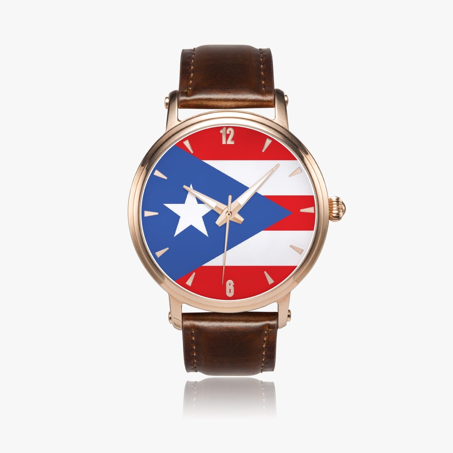 Puerto Rico Pride Premium Leather Men's Watch - Silver / Rose Gold / Black