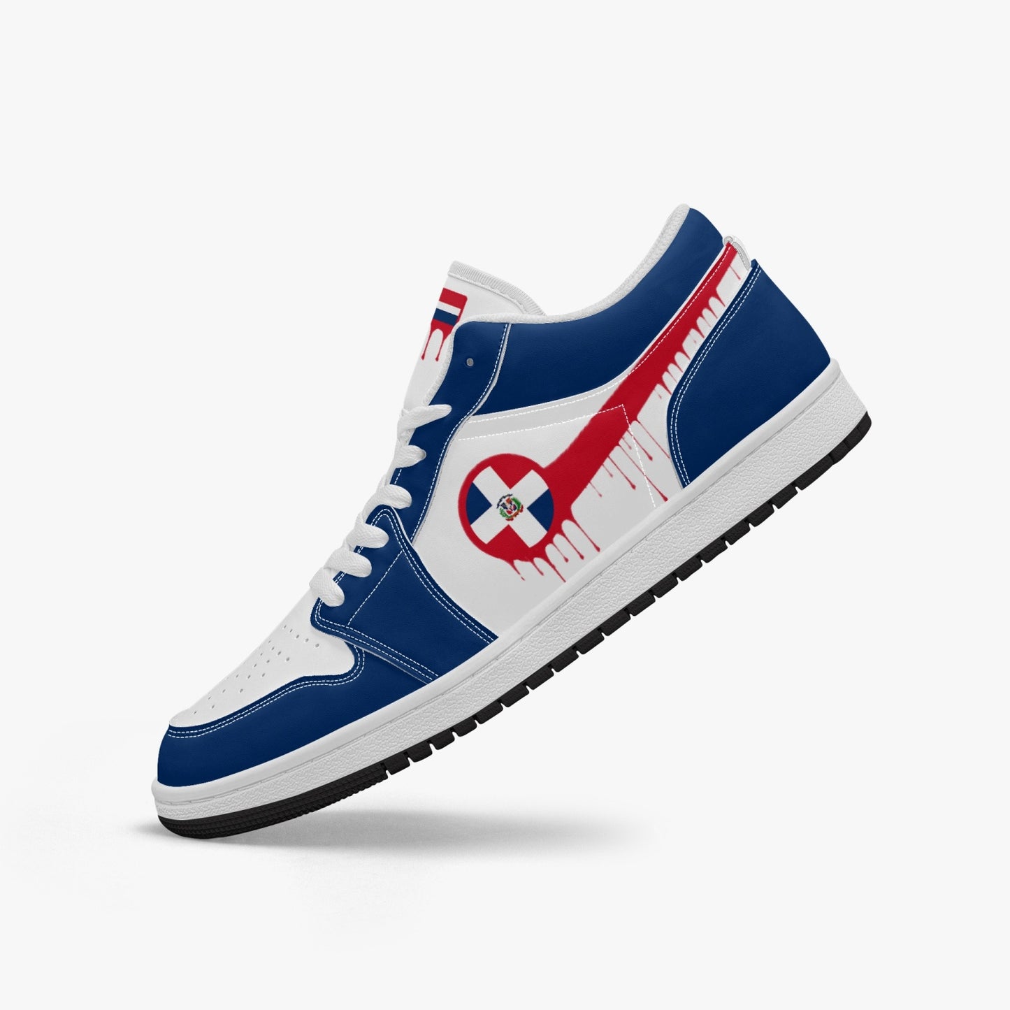 Air Dominican Red Drip / Blue & White Low Tops (Black Sole) - Men's & Women's