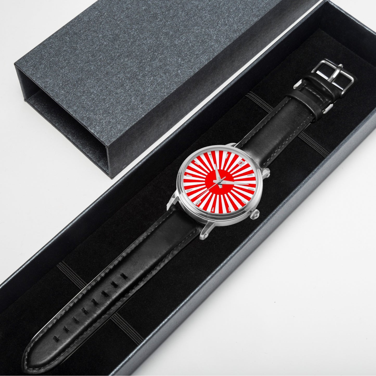 Japan Pride Premium Leather Men's Watch - Silver / Rose Gold / Black