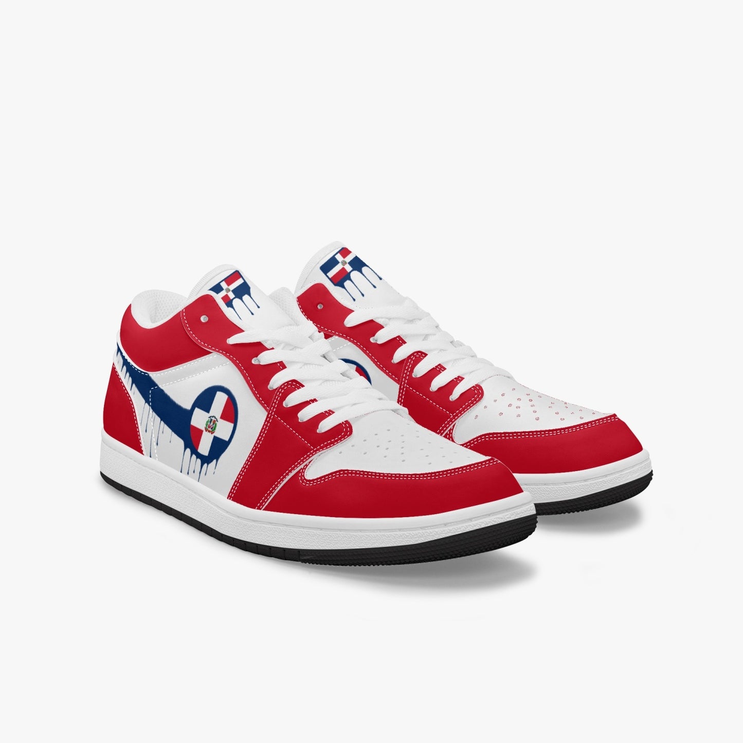 Air Dominican Blue Drip / Red & White Low Tops (Black Sole) - Men's & Women's
