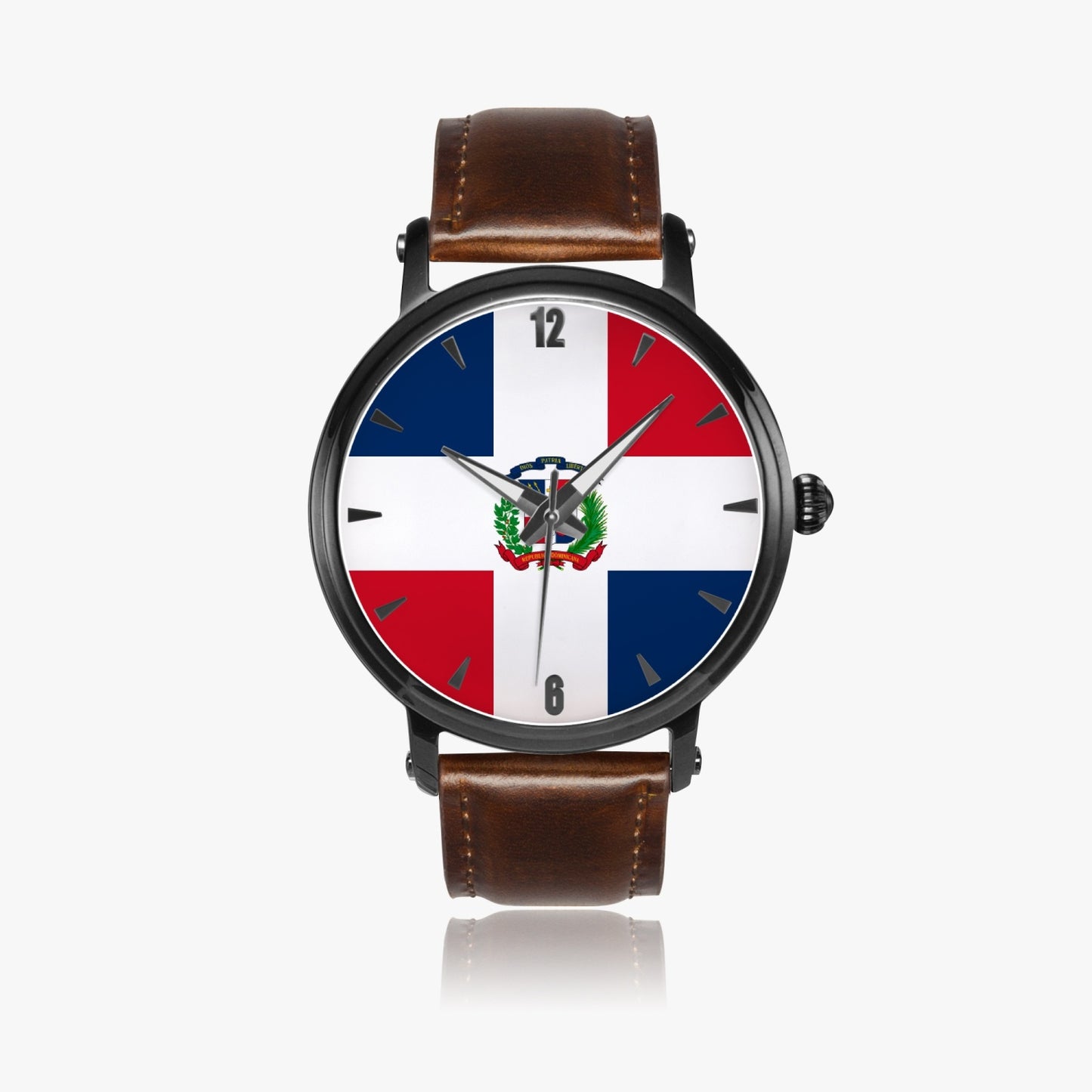 Dominican Pride Premium Leather Men's Watch - Silver / Rose Gold / Black