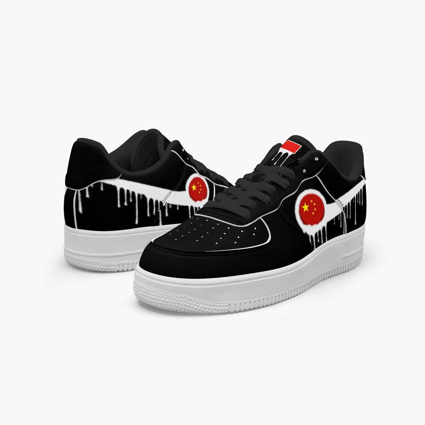 China Blurred White Drip R-Force 1 Low Tops (Black) - Men's & Women's