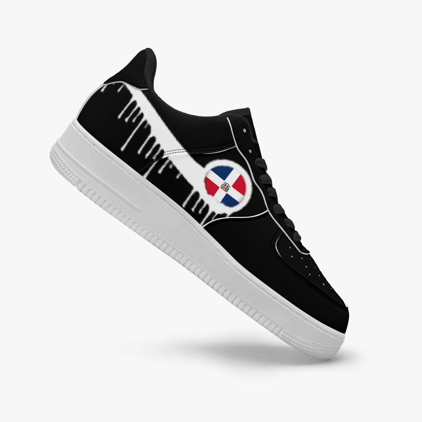 Dominican Blurred White Drip R-Force 1 Low Tops (Black) - Men's & Women's