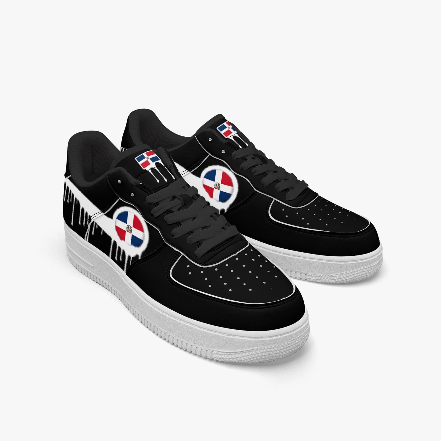 Dominican Blurred White Drip R-Force 1 Low Tops (Black) - Men's & Women's