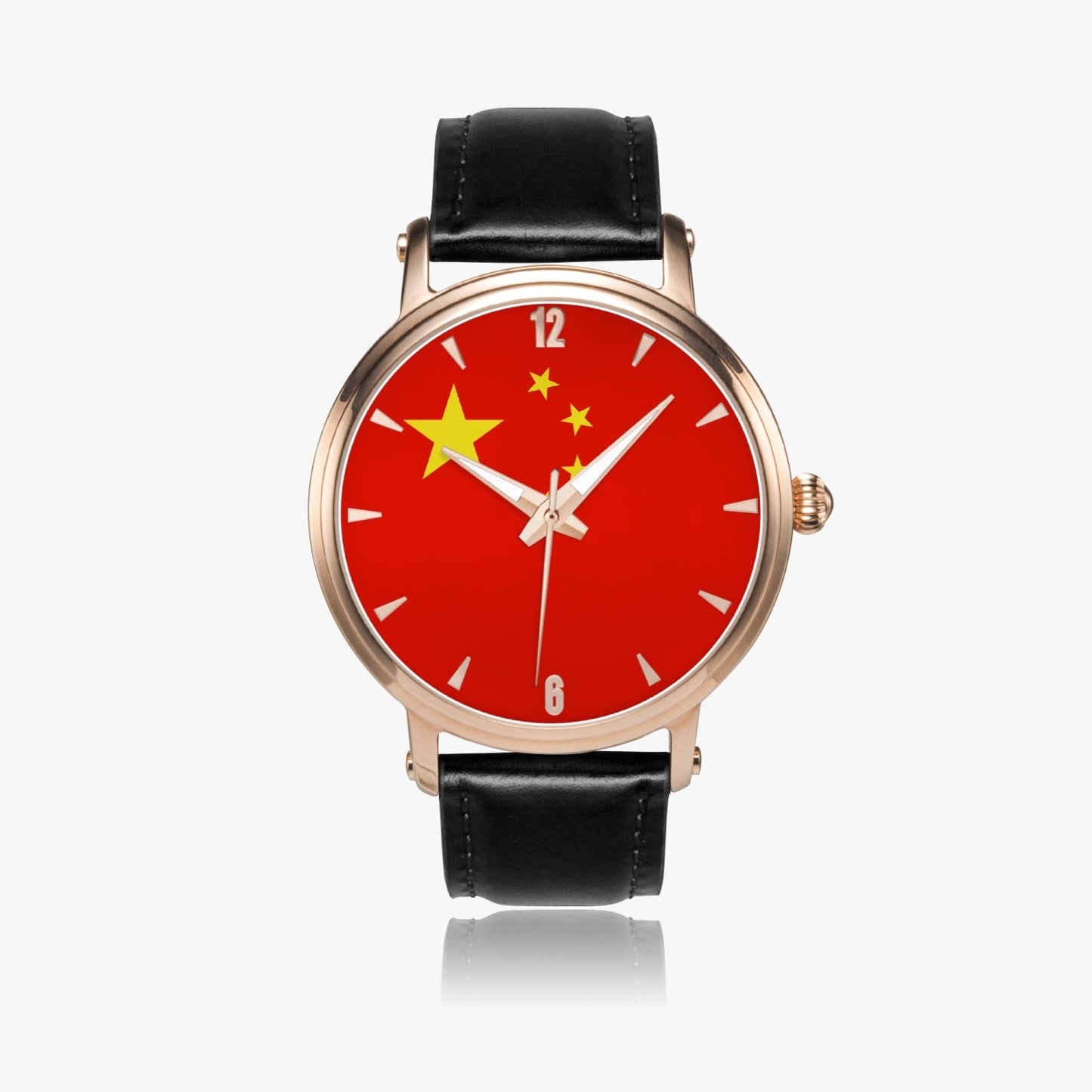 China Pride Premium Leather Men's Watch - Silver / Rose Gold / Black