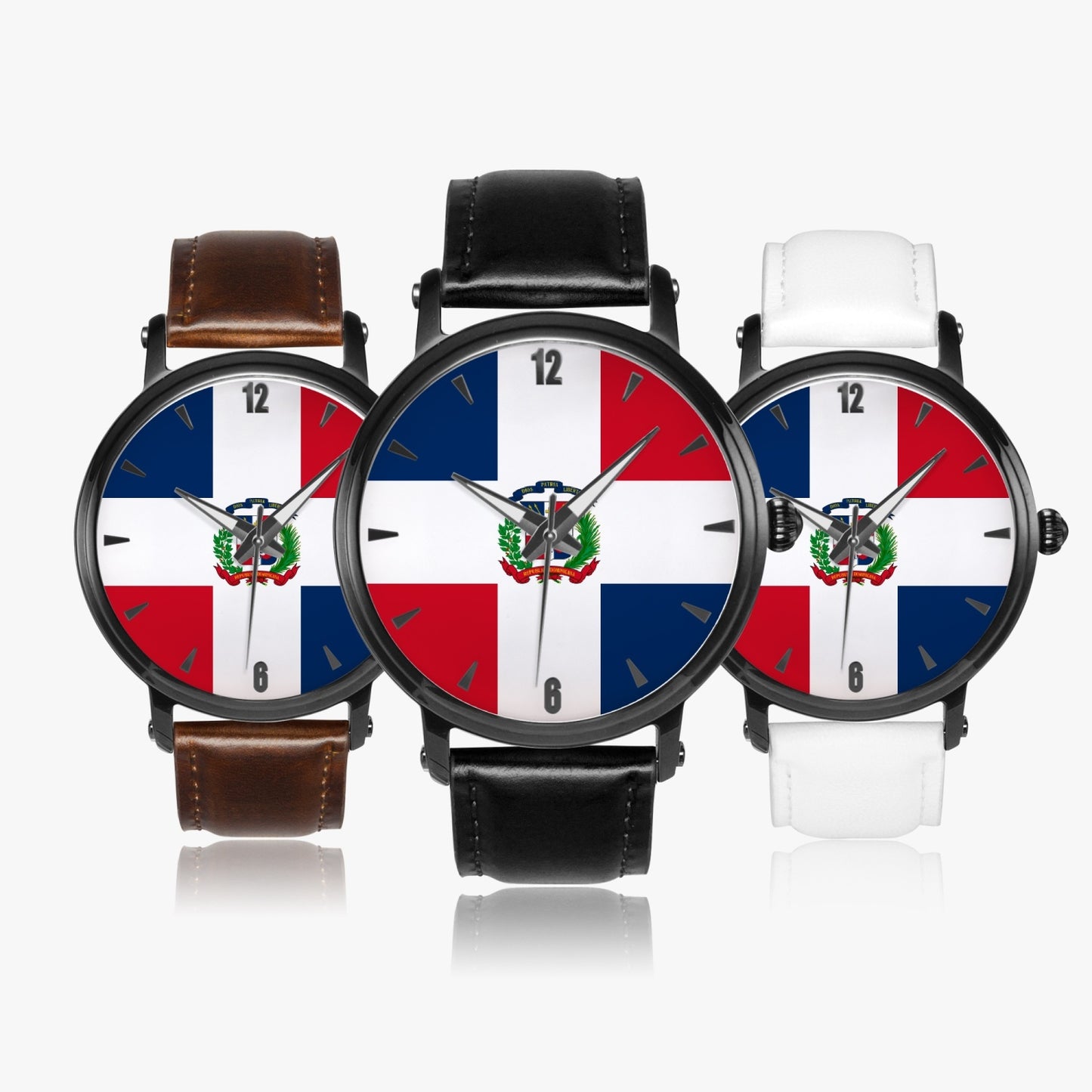 Dominican Pride Premium Leather Men's Watch - Silver / Rose Gold / Black