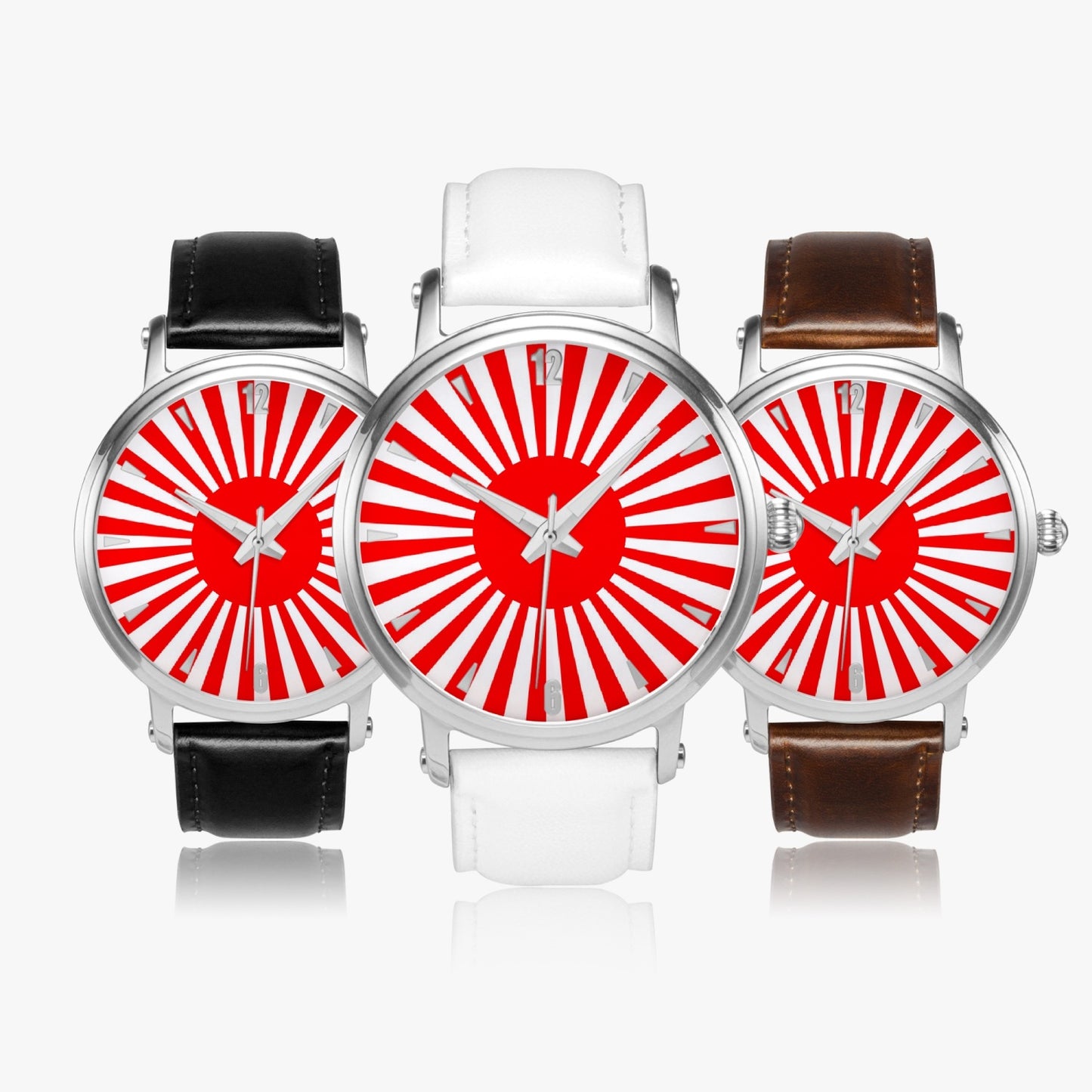 Japan Pride Premium Leather Men's Watch - Silver / Rose Gold / Black