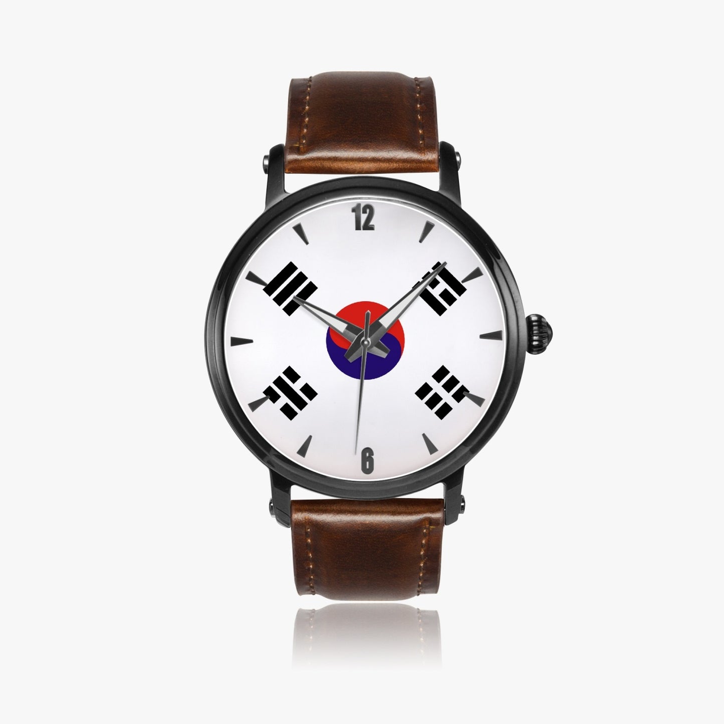 South Korea Pride Premium Leather Men's Watch - Silver / Rose Gold / Black