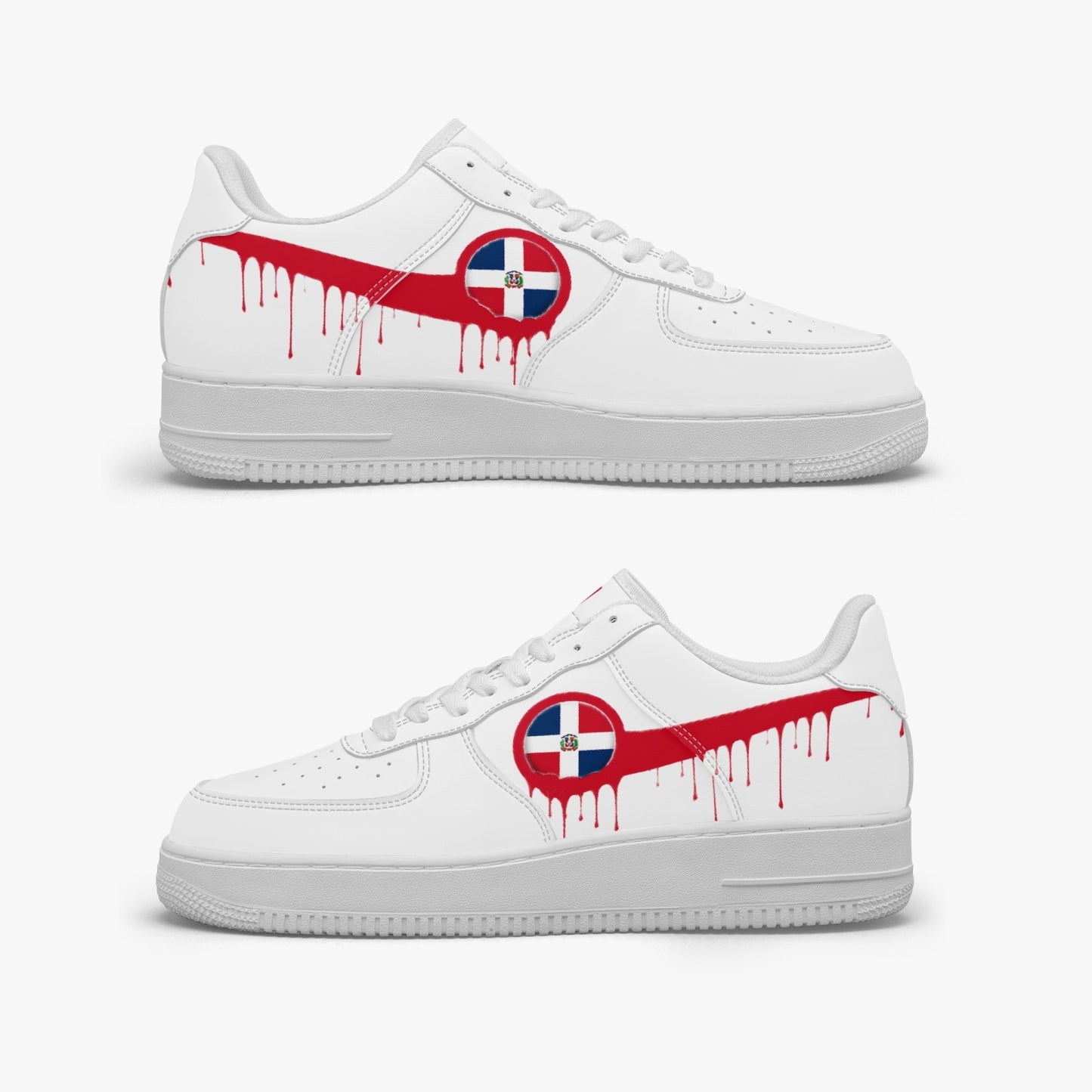 Dominican Red Drip R-Force 1 Low Tops (White) - Men's & Women's