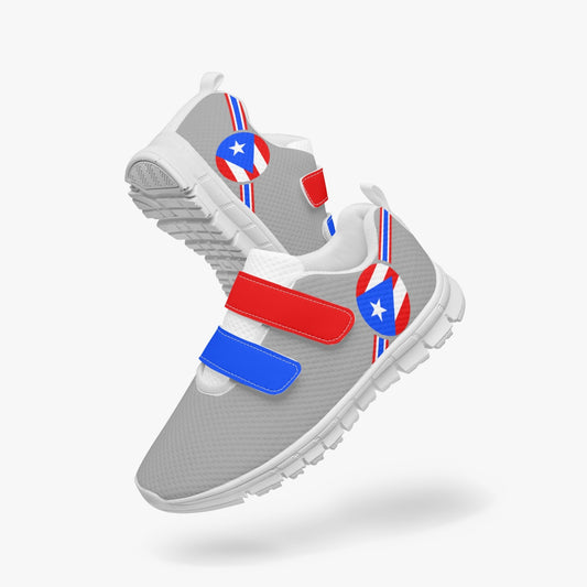Puerto Rico Pride Kid's Lightweight Velcro Mesh Sneaker - Gray