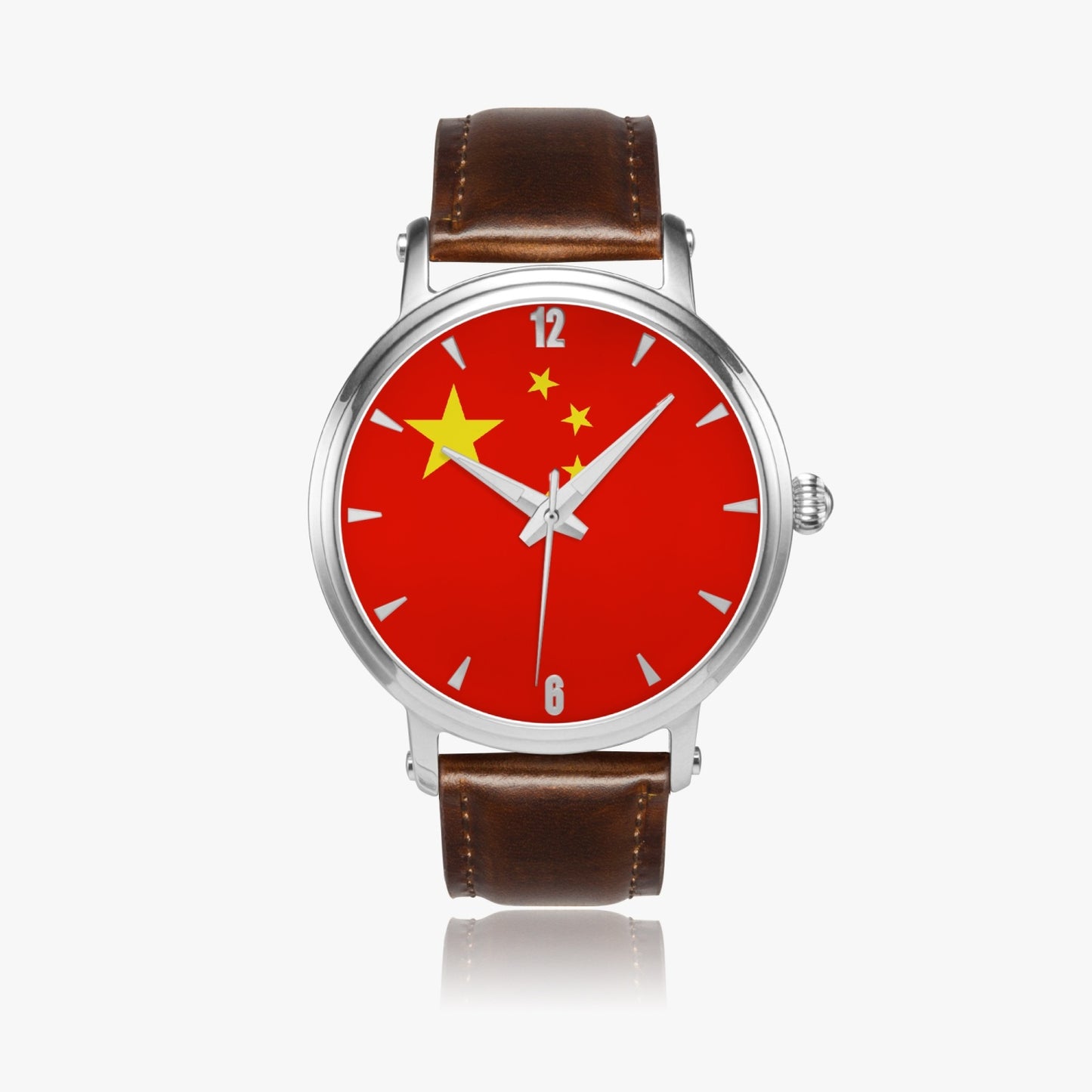 China Pride Premium Leather Men's Watch - Silver / Rose Gold / Black