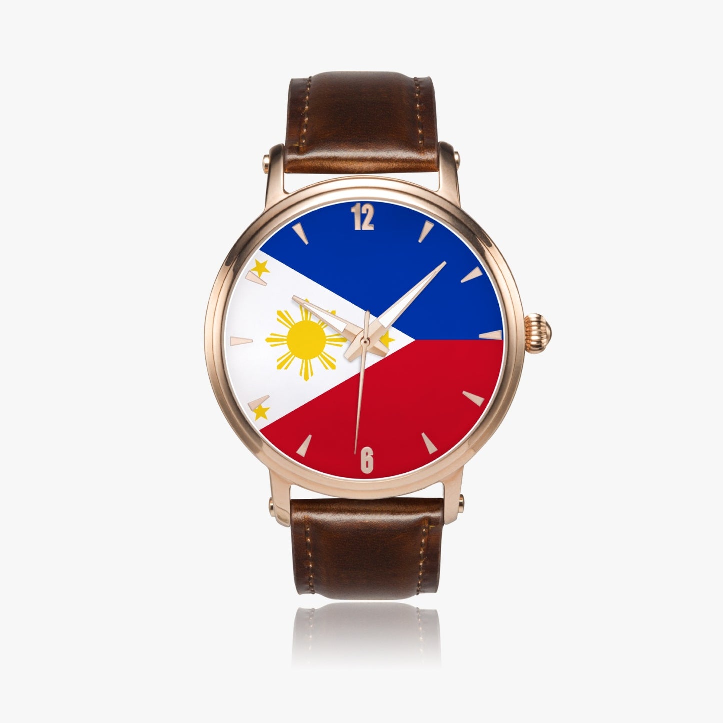 Philippines Pride Premium Leather Men's Watch - Silver / Rose Gold / Black