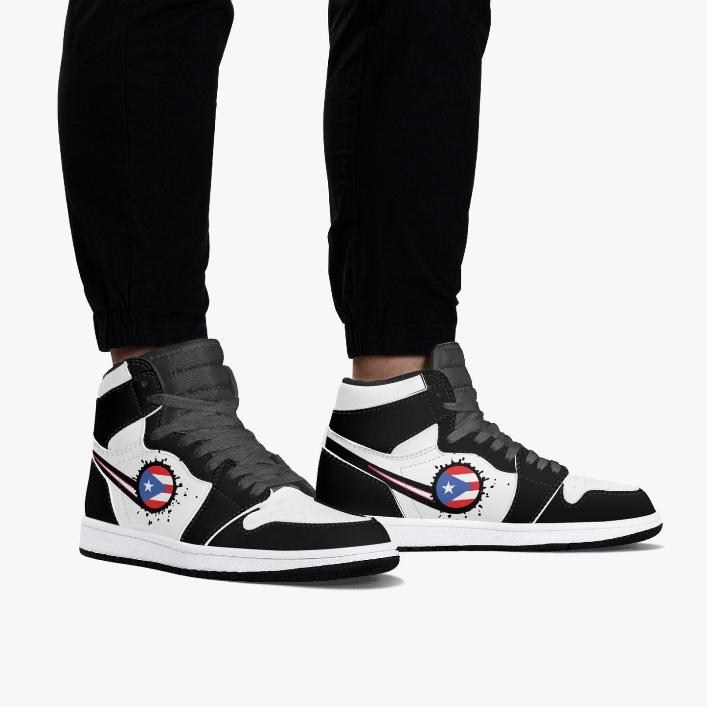 Air Puerto Rico Splattered Icon Black/White High Tops (Black Sole) - Men's & Women's