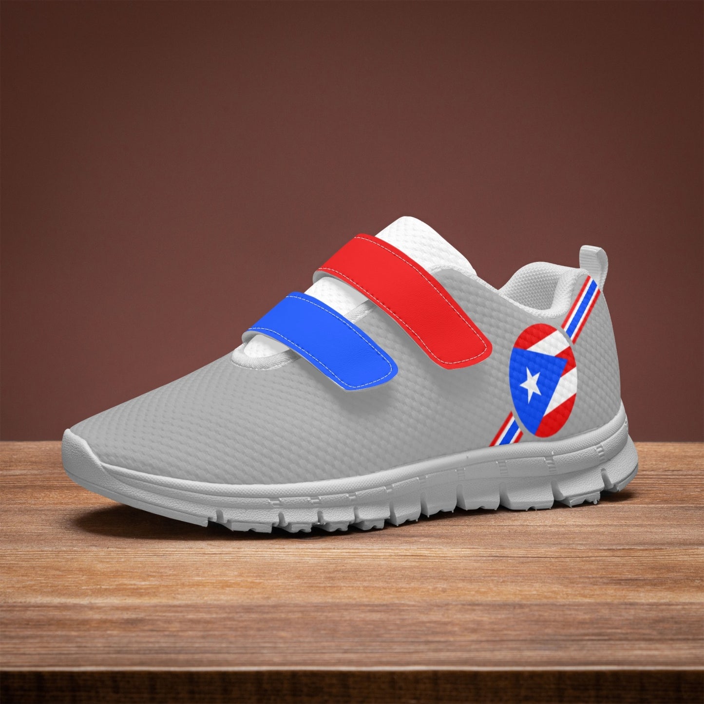 Puerto Rico Pride Kid's Lightweight Velcro Mesh Sneaker - Gray