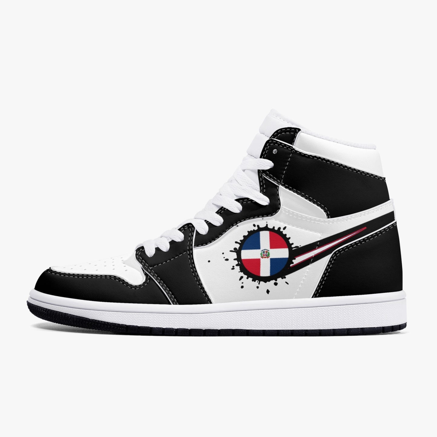 Air Dominican Splattered Icon Black/White High Tops (Black Sole) - Men's & Women's