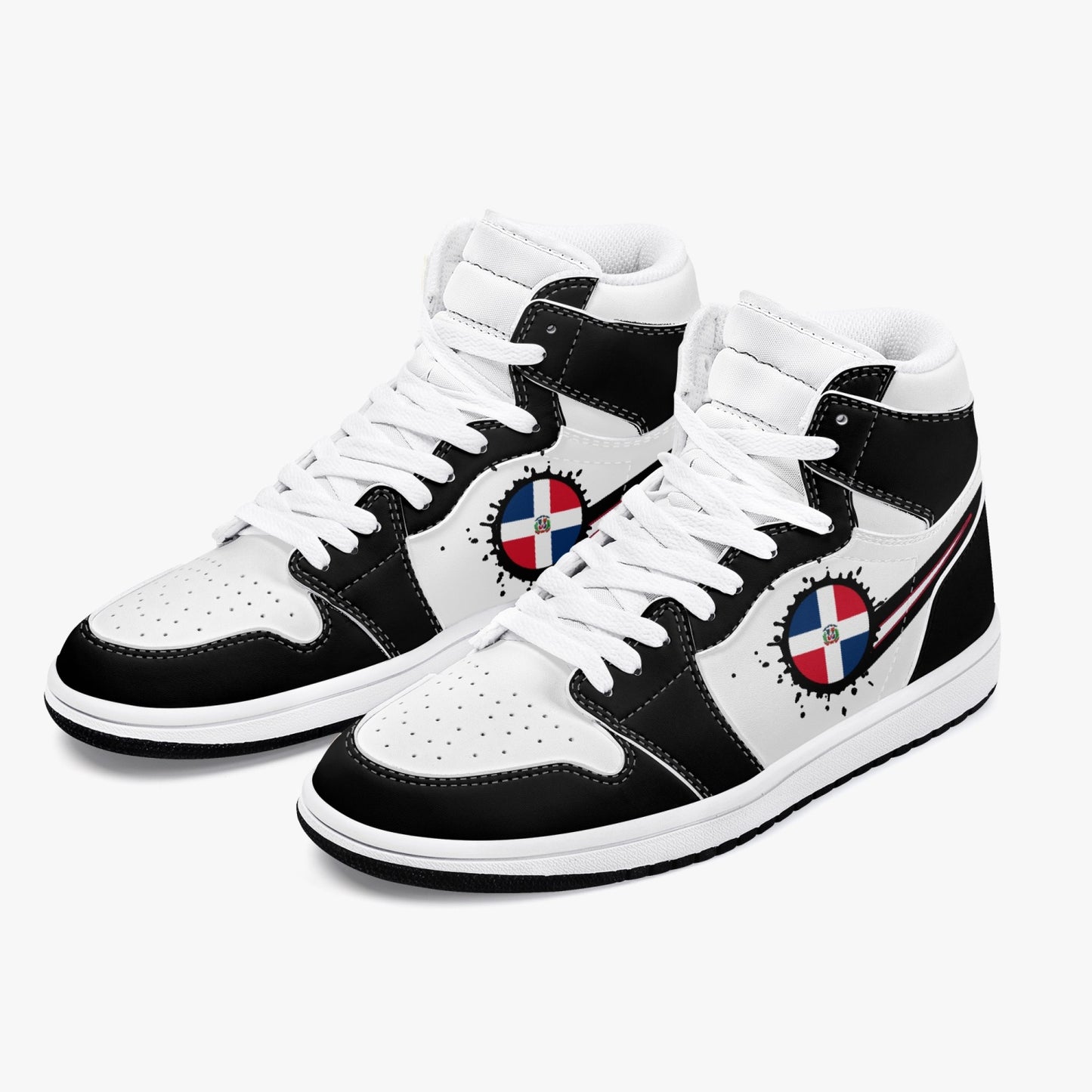 Air Dominican Splattered Icon Black/White High Tops (Black Sole) - Men's & Women's
