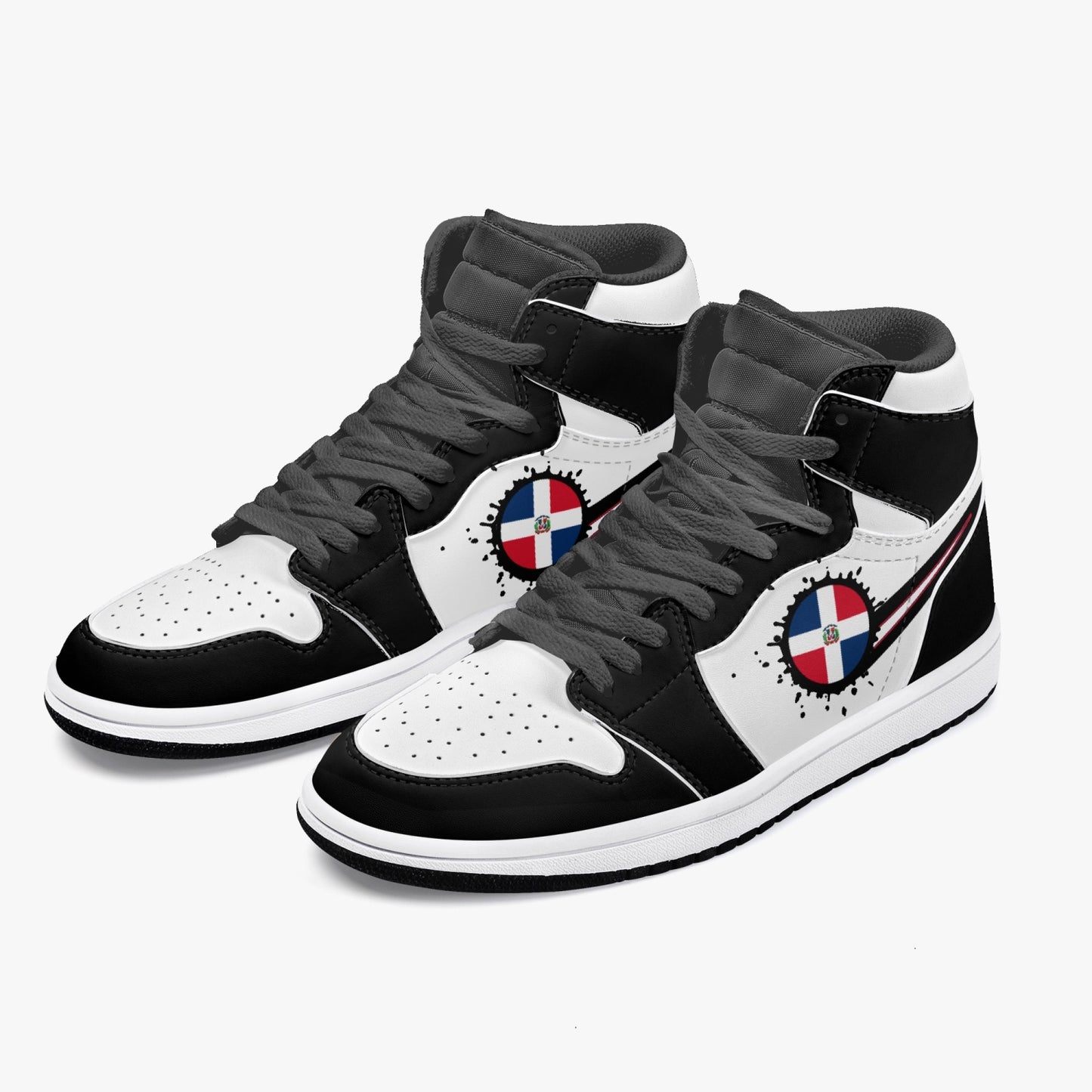 Air Dominican Splattered Icon Black/White High Tops (Black Sole) - Men's & Women's