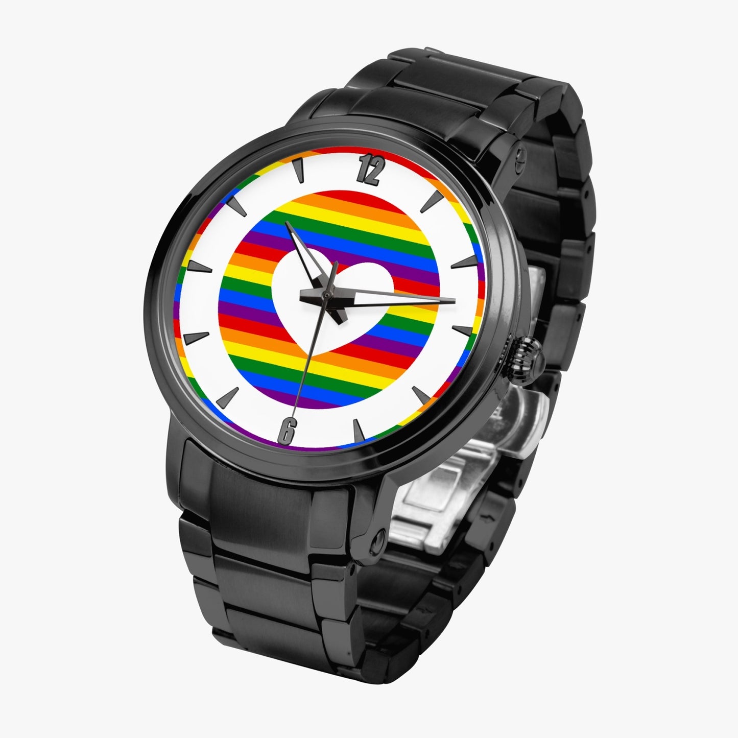 Rainbow Pride Stainless Steel Luxury Men's Watch - Silver / Rose Gold / Black